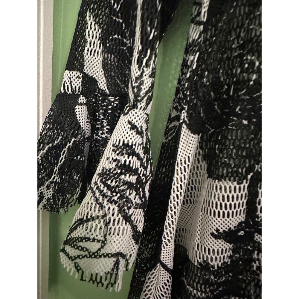 Dor Dor Couture‎ Mesh Tunic Top Womens Small Black White Floral Handkerchief Hem - Picture 3 of 8
